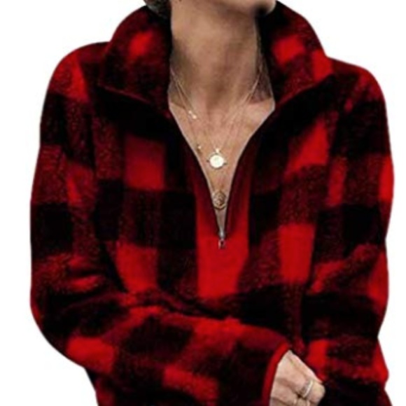 checkered fleece pullover